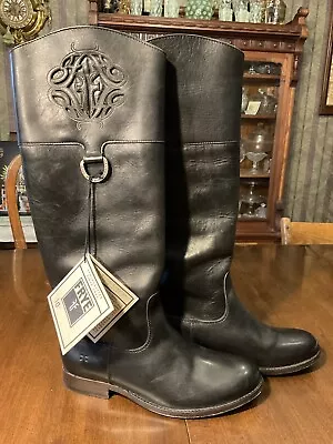 Frye Melissa Logo Casual Black Leather Knee High Boots 76435 Womens Sz 7.5 B • $75