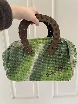 Vintage Y2K Miss Sixty Handbag Woven Paper Bag Green Brown Horse Shoe Handle 00s • £24.99