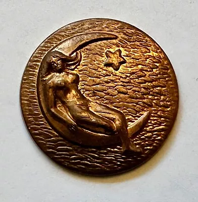 6 Vintage Round Copper Cab Pendant Charm Woman On Crescent Moon W Star 1  • $0.99