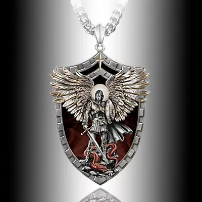 Warrior Guardian Holy Angel Saint Michael Pendant Necklace Knight Shield Jewelry • $12.48