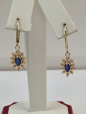 Natural Sapphire With Natural Diamond Earrings Solid 14kt Yellow Gold • $310