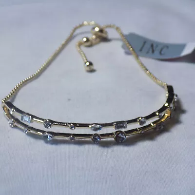  I.n.c. Gold Tone Metal Slider Crystal Bracelet New   • $16