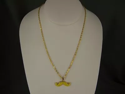Yellow Gold Mustache Handlebar Moustache Pendant Charm 16  Long Chain Necklace • $6.99