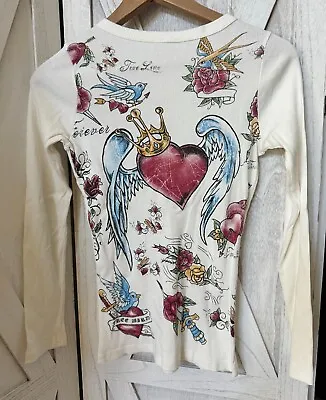 NWOT Vocal Apparel Womens Crystal Off White Heart Wings Long Sleeve S Small • $25