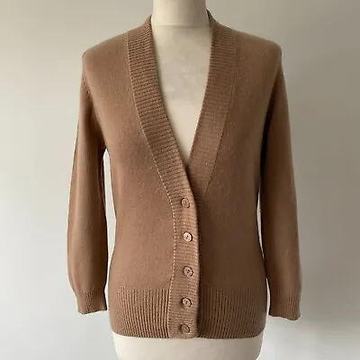 Marks & Spencer Camel Beige 100% Pure Cashmere Cardigan V Neck Size 12 *No Belt* • £19.99