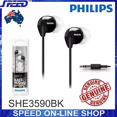 $32.95 • Buy PHILIPS SHE3590BK Headphones Earphones - Extra Bass - BLACK Color - GENUINE 