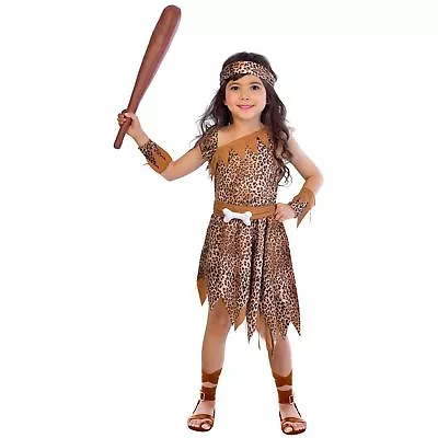 £15.54 • Buy Kids Cave Girl Animal Print Fancy Dress Stone Age Costume Robe Belt Bandana Book