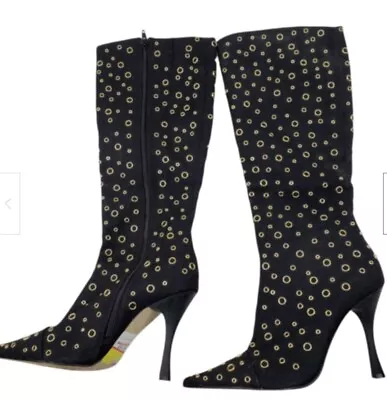 Vero Cuoio Women's Boots 9  M Jacky Handcrafted Hype Fabric Upper Gold Rings • $55