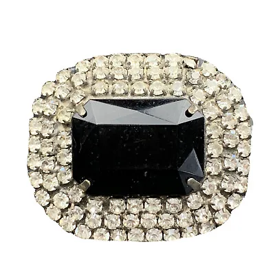 Vintage Estate Brooch Pin Square Shape￼  Clear Black Glass Rhinestone￼   1 3/4” • $23