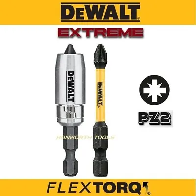 DeWALT Bit Holder PZ2 Extreme FLEXTORQ Screwdriver 2 Bit Set Magnetic Screw Lock • £9.24