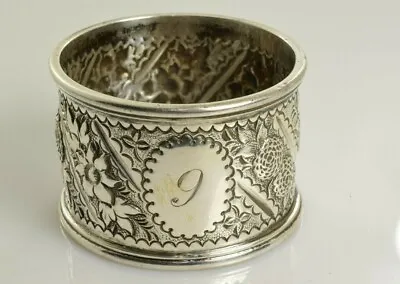 Antique Napkin Ring In Sterling Silver Heavily Decorated 1863 - Monogrammed • $201.87