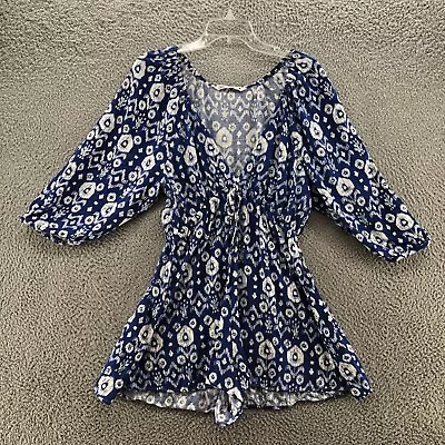 Zara Romper Womens Medium Blue Floral Jumpsuit One Piece Tie Front • $14.69