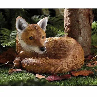 Curled Up Fox Garden Decoration Animal Ornament Hand Painted Weather Resistant • £22.99