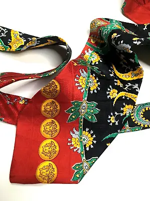 GIANNI VERSACE VINTAGE '90s MEDUSA MEDALS BAROQUE TIE PAISLEY ITALY GOLD RED • $95.24