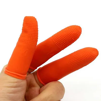 100PCS Nail Art Latex Rubber Finger Cots Protector Gloves White Orange Color_`h • $7.90