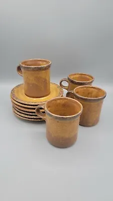 Set Of 4 Vintage McCoy Canyon Mesa 1412 Pottery Stoneware Brown USA Mug Saucers • $30