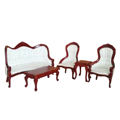 5 PCS 1:12 Dollhouse Miniature Furniture Wood Cloth Sofa Table And Chairs Set • $32.30