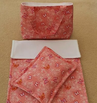 £11.95 • Buy Dolls Pram Cot Bedding Set With Matching Bag -  Butterflies & Flowers