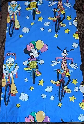 $35 • Buy VTG 90s Disney Mickey Minnie Mouse Curtains Fabric Set Of 2 Blue