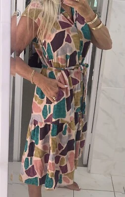 $79 • Buy Gorman Dress With Waist Tie Side Pockets Size 12 Linen Blend 