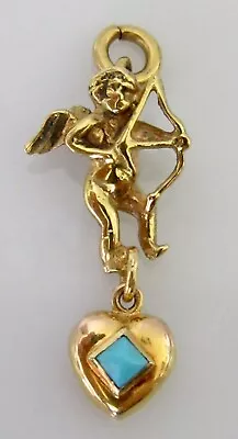 9ct Gold Charm - Vintage 9ct Yellow Gold Turquoise Eros Charm/Pendant • £129