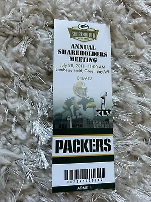 2011 Green Bay Packers Aaron Rodgers Annual Shareholders Meeting Ticket • $7.74