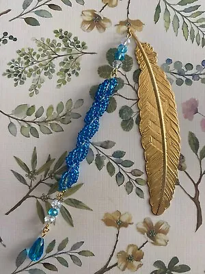 Golden Colour Metal Feather With Beaded Ornament Bookmark. Various Colours • £6