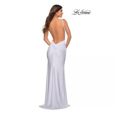 NWT La Femme - 28287 WHITE Chic Jersey Prom Dress With Dramatic Open Back SIZE 4 • $150