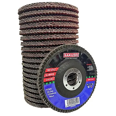 SAKUSEI 20pc Aluminum Oxide Flap Discs 115mm 4.5  80 Grit Grinding Wheel Sanding • £10.99
