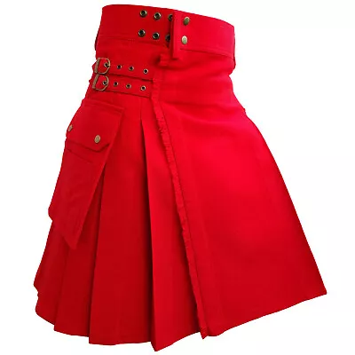 Handmade Traditional Solid Red Modern Tartan Utility Kilt For Men Custom Kilts • $75