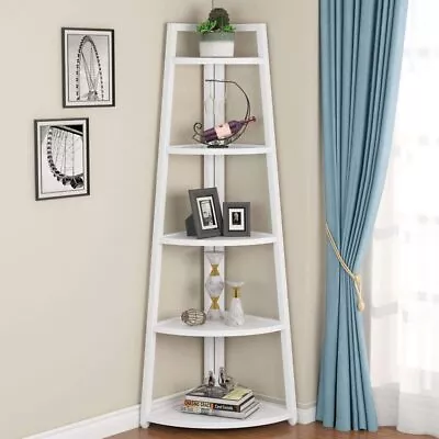 Tall 5 Tier Rustic Corner Bookshelf Corner Ladder Shelf Plant Stand 70    2 TYPE • $131.65