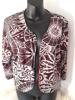 Marc Cain Cropped Lightweight Bolero Jacket Open Front Wine Pink Print Size M-L • $17.97