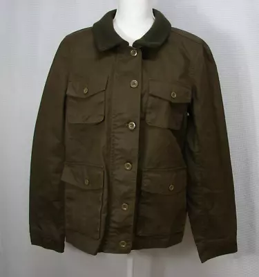 J.CREW Washed & Aged Waxed Brown Canvas Utility Jacket Distressed Womens L • $22.95