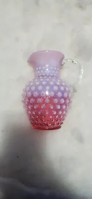 Vintage Fenton Glass Pink Opalescent Cranberry Hobnail Pitcher • $43.20