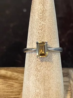 Vintage 925 Sterling Silver Emerald Cut Citrine Ring - Size 7 • $75