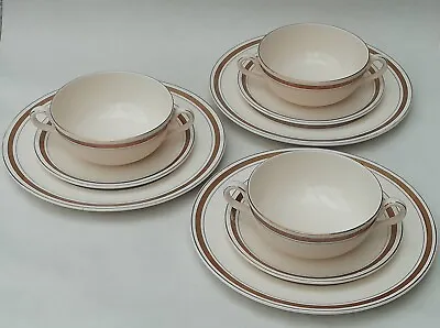 £24.99 • Buy Vintage Burgess & Leigh Burleigh Gold Band Soup Trios - Bowls Saucers Plates X 3