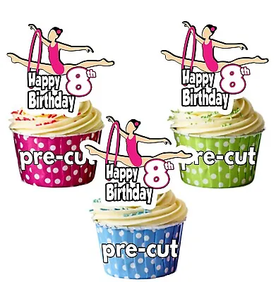 PRECUT Gymnastics Girls Ladies 12 Cupcake Toppers Birthday Decorations ANY AGE • £3.75