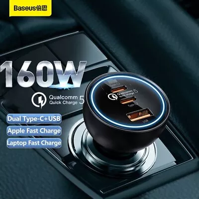 Baseus 160W PD Fast Car Charger 2 Type-C+USB 3 Ports Adapter For IPhone Samsung • $27.89