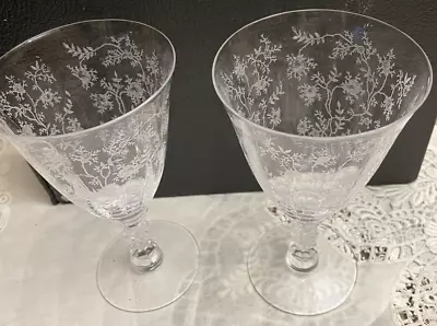 2 Vint FOSTORIA CHINTZ PATTERN Stem Wine/water Glasses-1 Slight  As Is  • $40