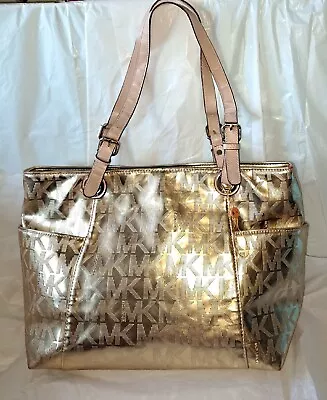 Michael Kors Signature Gold Metallic Tote Shopper Shoulder Bag • $60