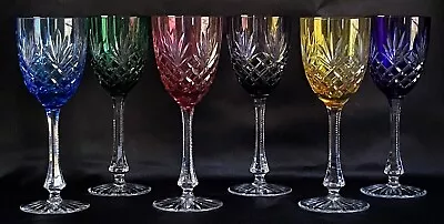 Stunning Faberge Crystal Odessa Set Of 6 Wine Glasses Multi Colored Hock Mint • $895