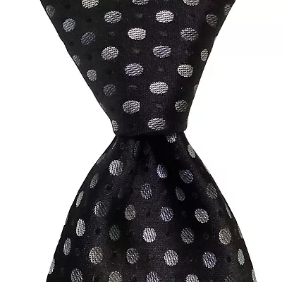 NICOLE MILLER Men's 100% Silk Classic Necktie Designer POLKA DOT Black/Gray EUC • $15.99