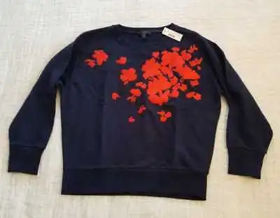 New Women's S M L Xl Xxl J Crew Embroidered Flower Sweatshirt In Navy / Silver • $49.99