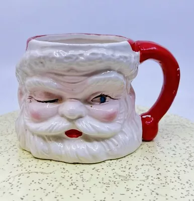 Vintage Mid Century Winking Santa Claus W/ Blue Jewel Eye Mug Christmas Kitsch • $22.24