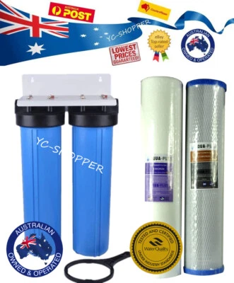 $192 • Buy 20  X 4.5  Big Blue Twin Whole House Water Filter System 2 Stages 1  Brass Port