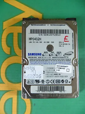 £24.68 • Buy Samsung 40GB IDE PATA 2.5  Laptop Hard Disk Drive HDD MP0402H (I100-E)
