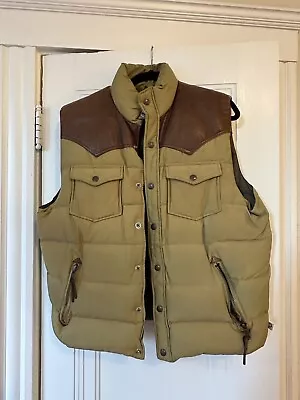 Penfield Trailwear Snap Green Down Puffer Vest Leather Nylon Western Men's L • $65