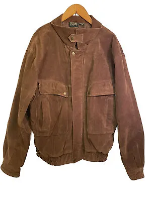 Stefano Man Suede Leather Bomber  Jacket 72882 Full-Zip Lined Brown XL • $59