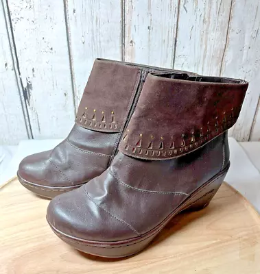 Women J41 Adventure On Man Made Ankle Women Boots Brown Wedge Heel Sz 9M Zipper • $29.99