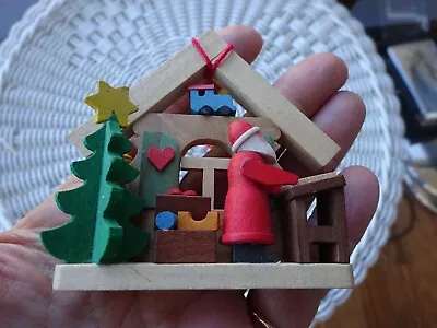 Vtg German Erzgebirge Wood Christmas Ornament SANTA House Christmas Tree W Star • $20